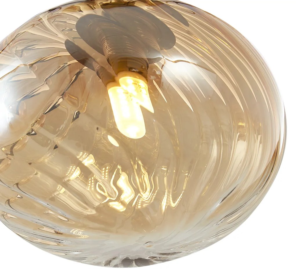 Eettafel / Eetkamer Art Deco hanglamp goud met amber glas 9-lichts - Jia Art Deco G9 bol / globe / rond ovaal Binnenverlichting Lamp