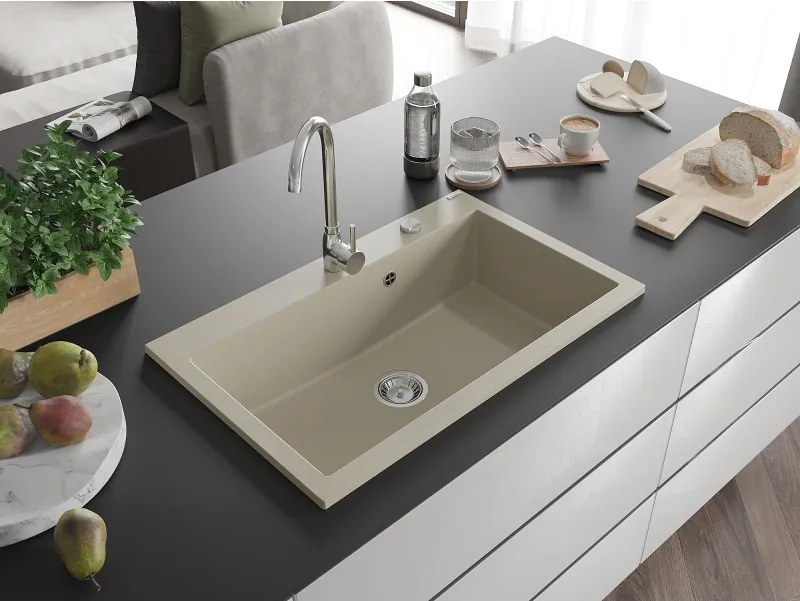 Mexen Elix granieten spoelbak 1-komor 800 x 500 mm, beige, sifon chroom - 6527801005-69