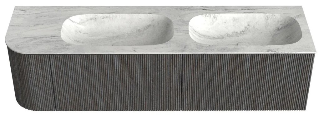 Mondiaz Kurve-dlux 165cm badmeubel ronding links shadow met 2 lades en 1 deur en wastafel stor small dubbel/rechts zonder kraangat opalo