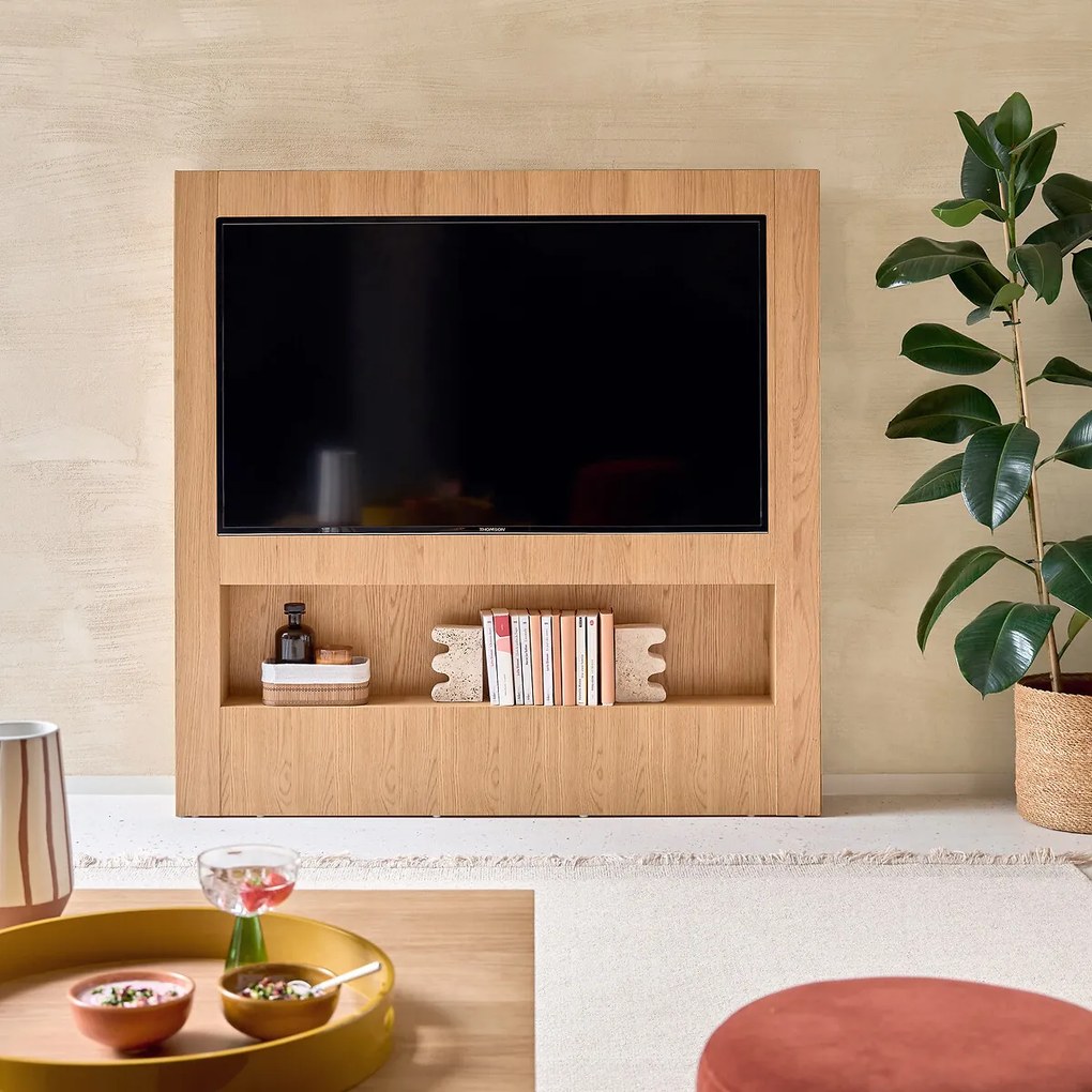Tv-meubel voor wandmontage, eiken fineer, met 1 nis, LASTER