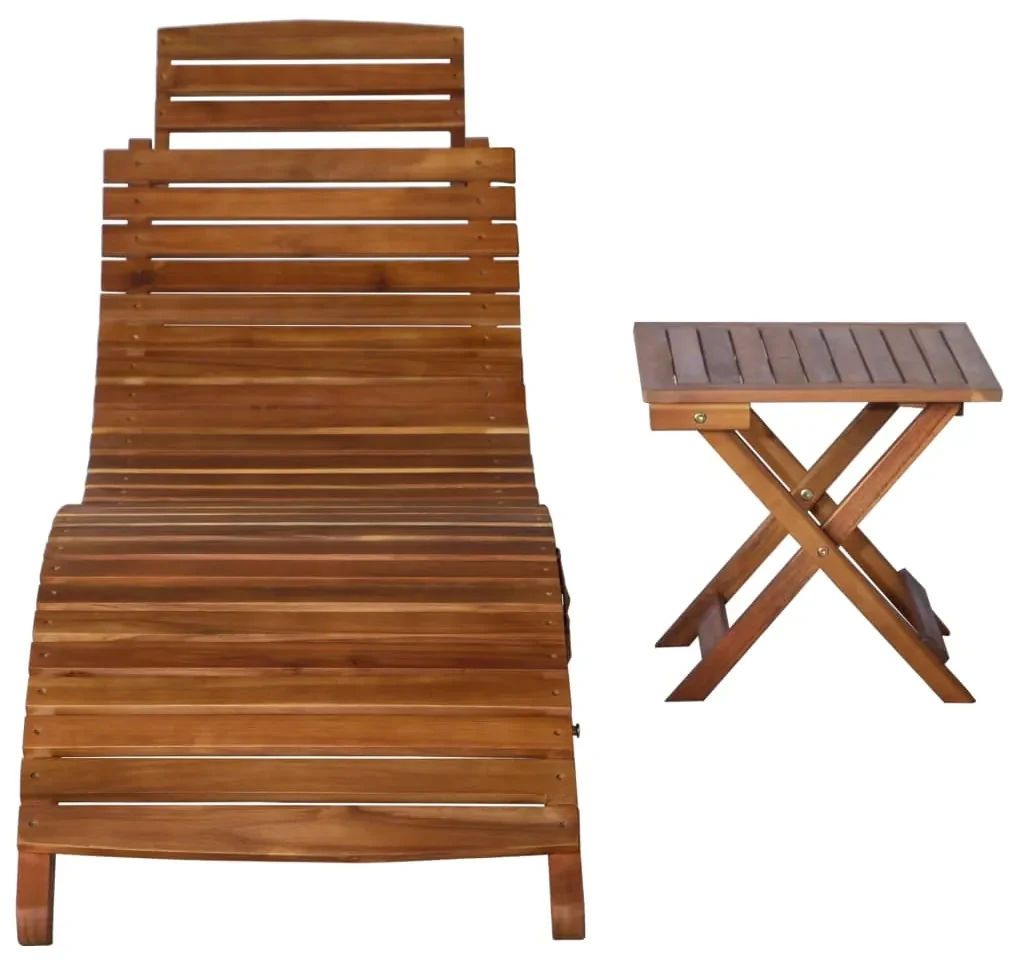 vidaXL Ligbed met tafel massief acaciahout bruin
