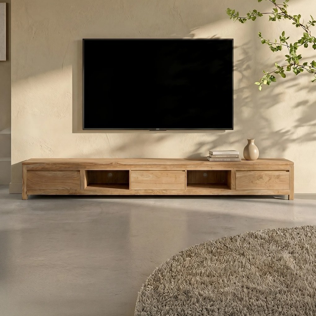 Laag Tv-meubel Teak - 3 Lades - 300cm - 300x50x37cm.