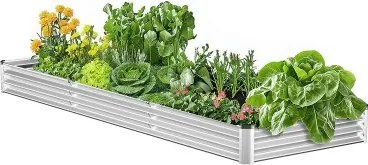VEVOR Metalen verhoogde bak, 3605x1205x285mm, gegalvaniseerde buitenbak met open bodem, grote groentebak voor het kweken van groenten, bloemen, kruiden en vetplanten, zilver