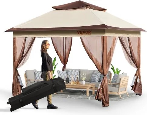 VEVOR Pavilion 334x334x281cm Tuintent PU-gecoat 250D Oxford-stof Opvouwbare paviljoen inclusief opbergtas Partytent 8-10 personen Pop-uptent Opvouwbare tent Tuinpaviljoen Ideaal voor kampeertrips