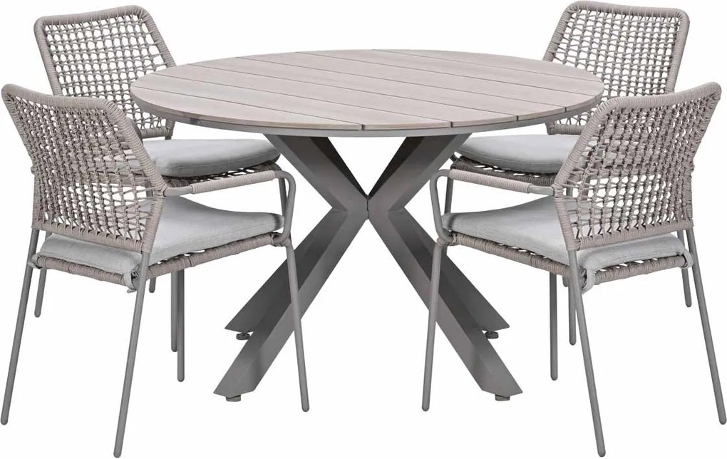 Garden Impressions Natas tuinset 5-delig taupe - Tulli tuintafel Ø122x75 cm - light teak vironwood