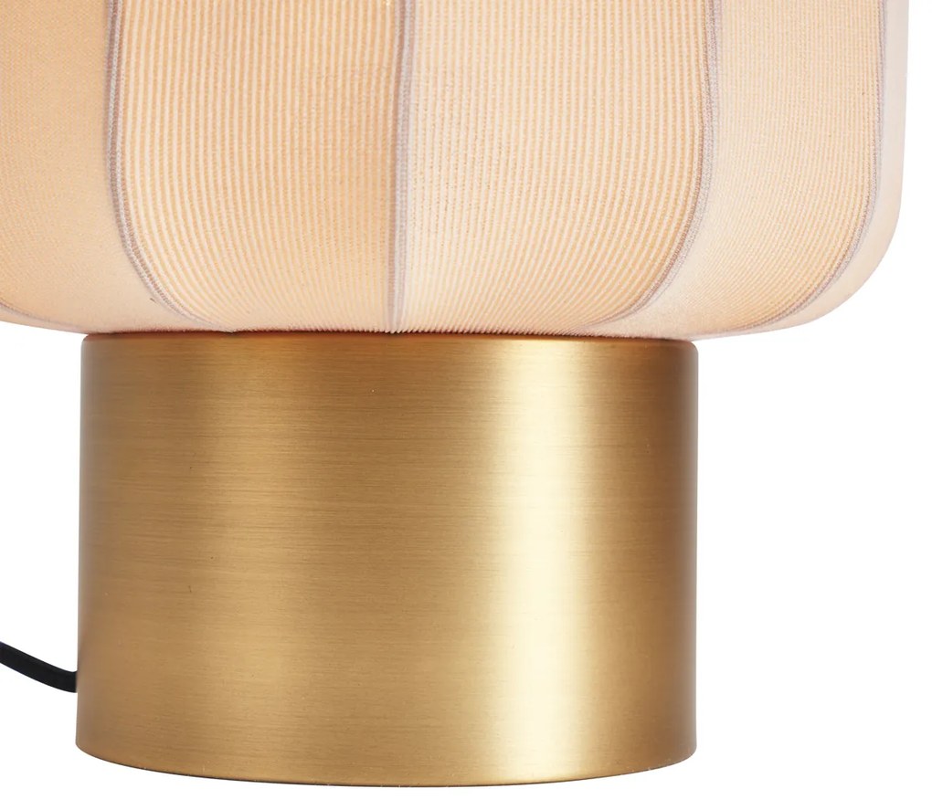 Stoffen Japandi tafellamp goud met beige kap - PluniJapandi E27 Scandinavisch bol / globe / rond Binnenverlichting Lamp