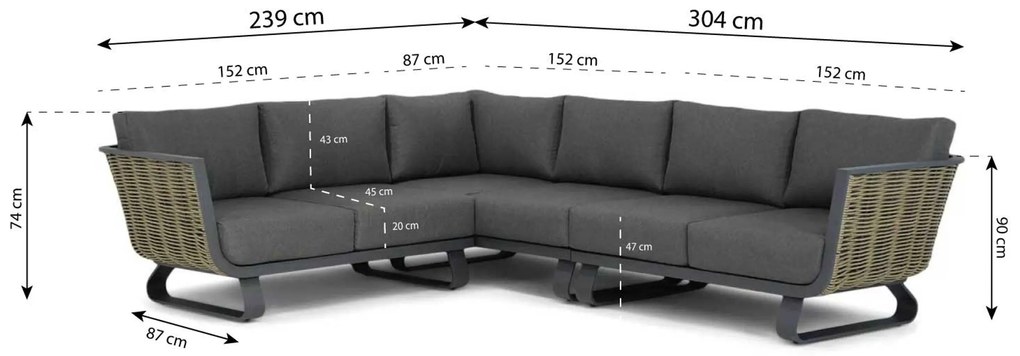 Hoek loungeset 6 personen Aluminium/wicker Grijs Santika Furniture Santika Tika