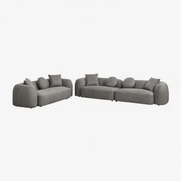 Woonkamerset Met 2-delige Modulaire Bank En 3-zitsbank In Coco Chenille Granietgrijs Dik Chenille - Sklum