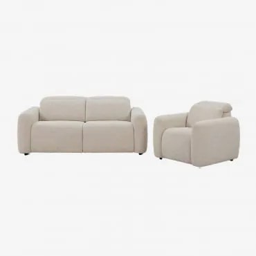 Woonkamer Set Met Elektrische En Verstelbare 2-zitsbank En Gestoffeerde Fauteuil Peggy Bouclé Beige - Sklum