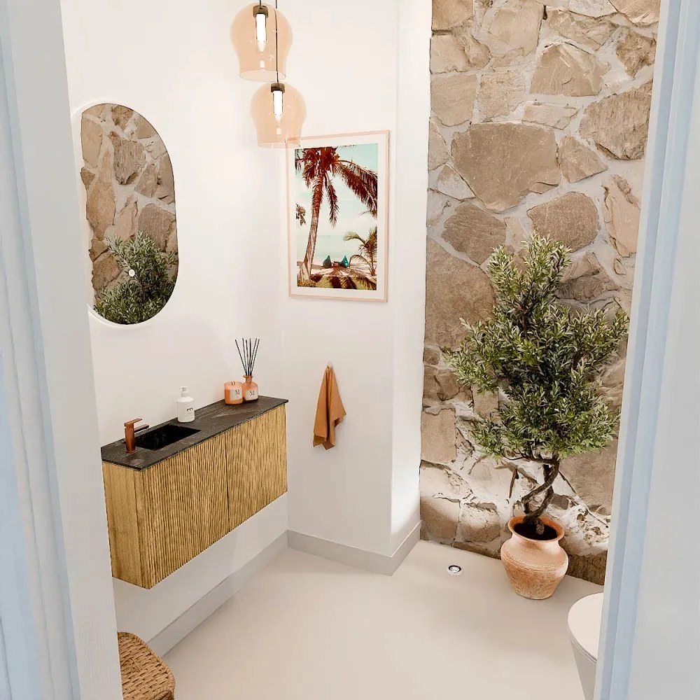 Mondiaz Joya DLux 80cm toiletmeubel oak met wastafel faye links 1 kraangat lava