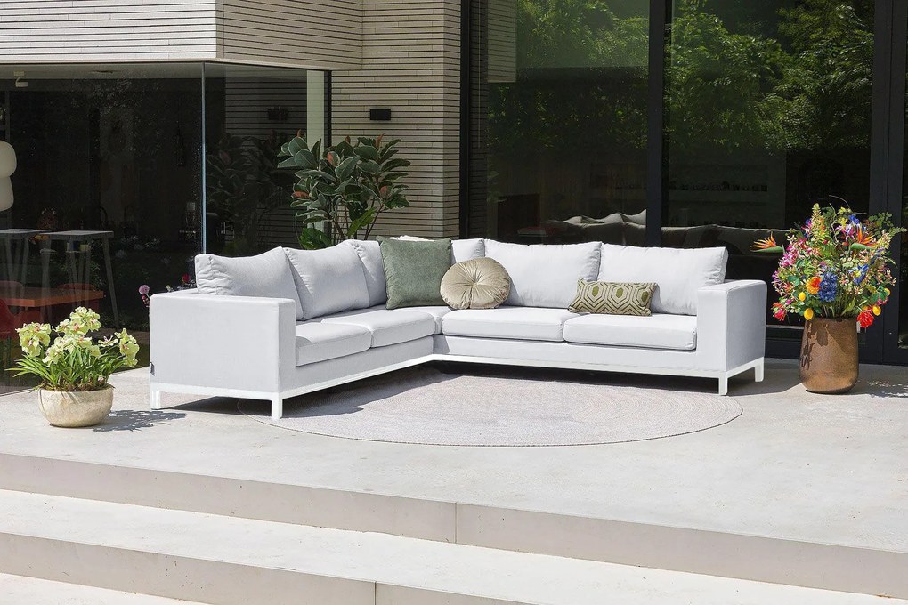 Flow. Square straight hoekbank lead chiné All Weather loungeset Lichtgrijs Sunbrella loungeset LoungesetHoek loungeset outdoor textiel - weerbestendig