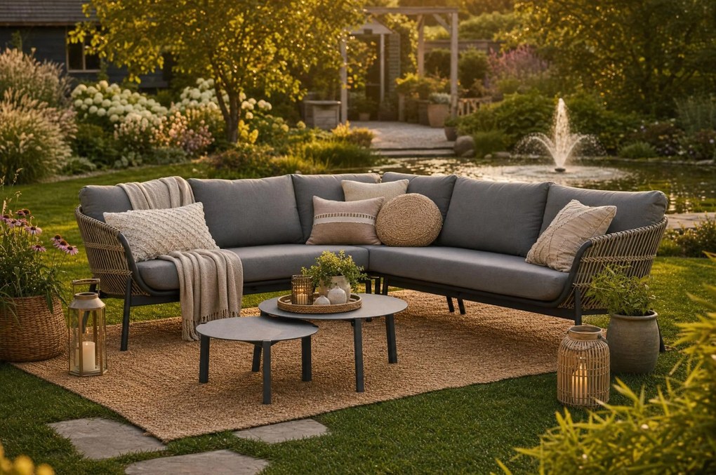 Hoek loungeset 4 personen Aluminium/Outdoor textiel Grijs  Coco Nathan/Rimini