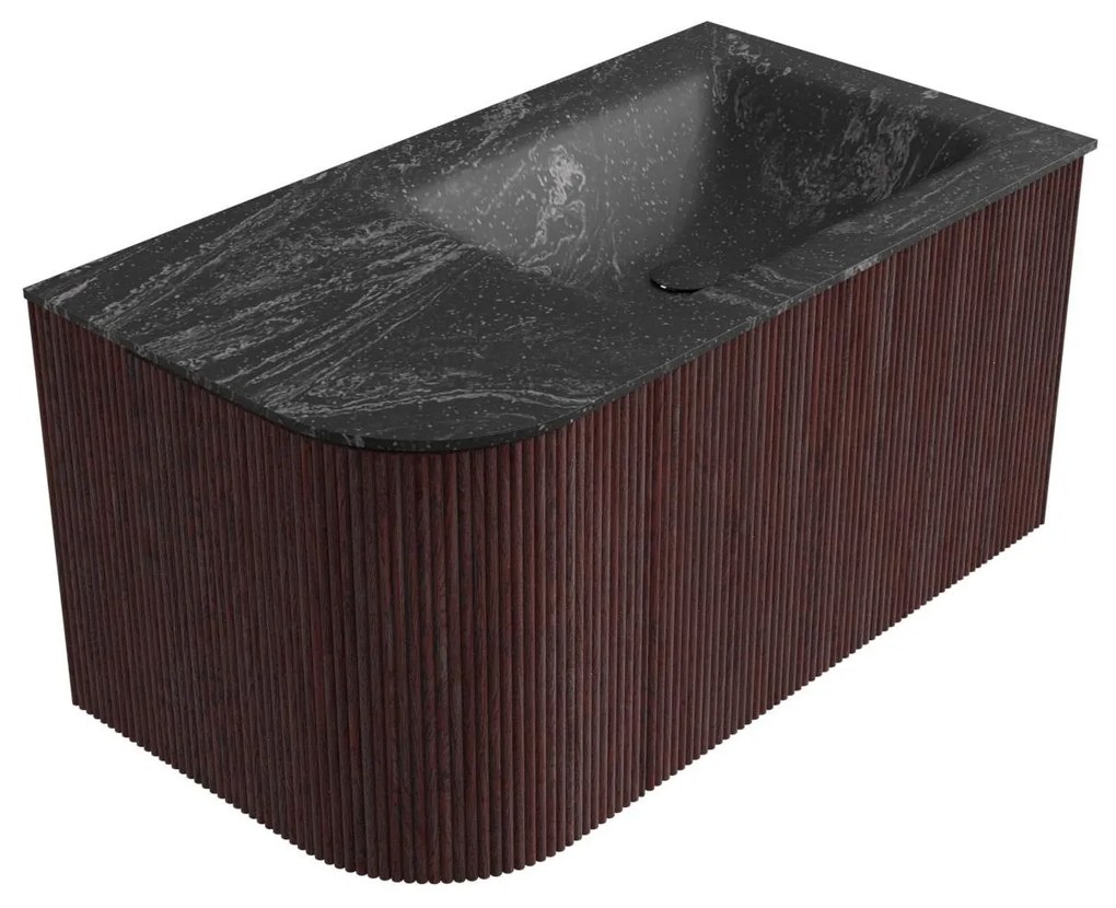Mondiaz Kurve-dlux 85cm badmeubel ronding links ruby met 1 lade en deur en wastafel cloud rechts zonder kraangat lava