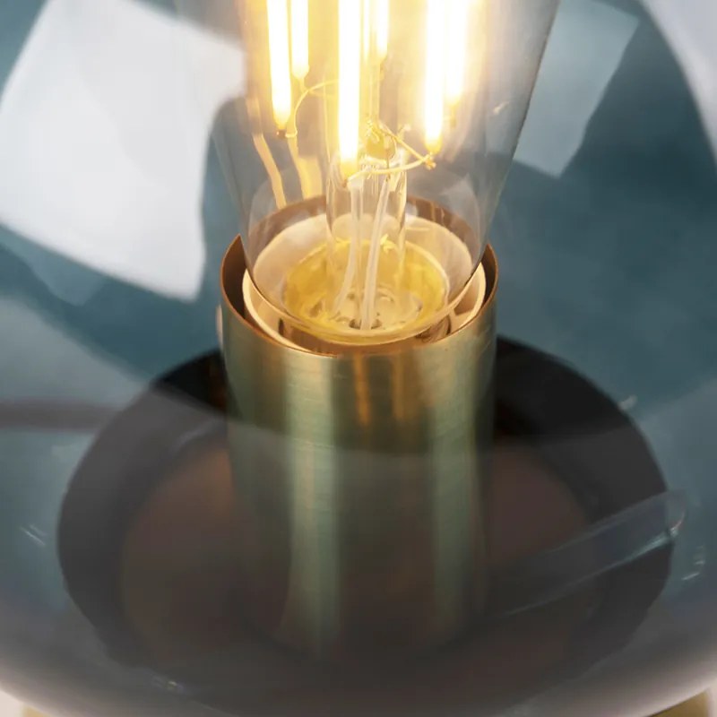 Art deco tafellamp messing met oceaanblauw glas - Pallon