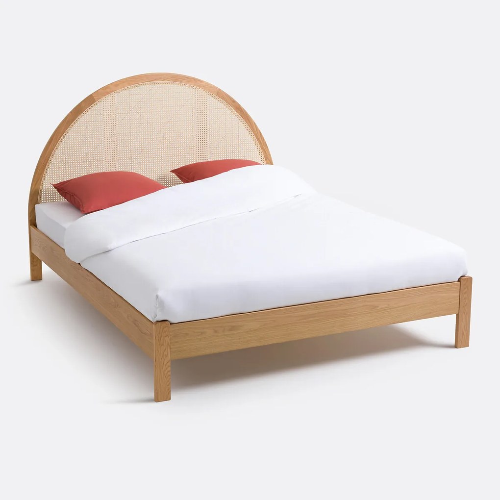 Bed met boxspring en rotan hoofdbord Homi
