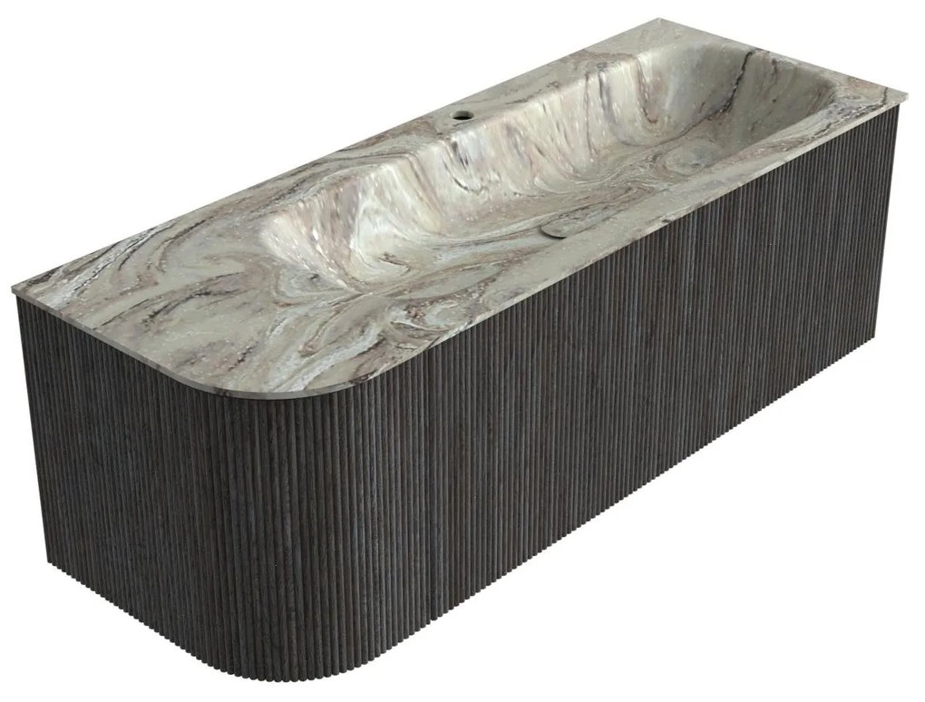 Mondiaz Kurve-dlux 125cm badmeubel ronding links shadow met 1 lade en deur en wastafel big medium kraangat rechts glace