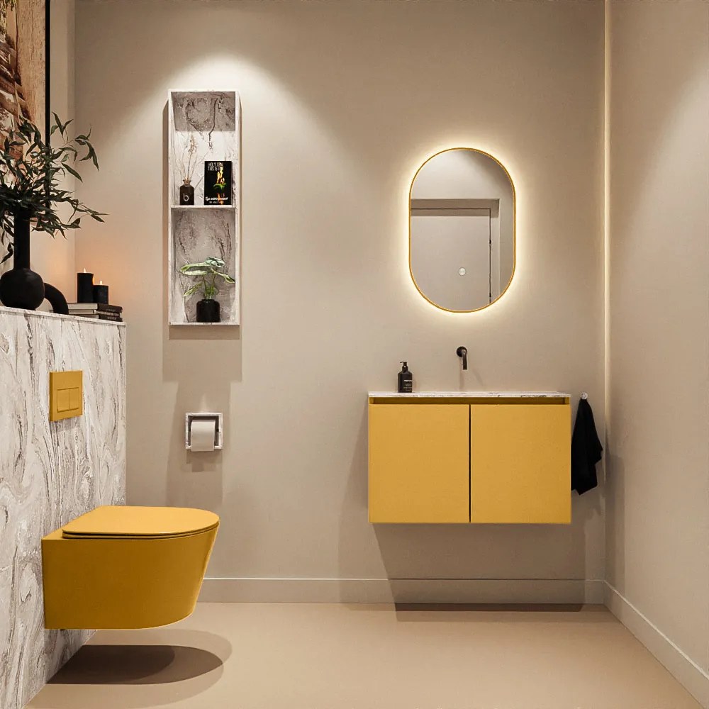 Mondiaz Ture DLux toiletmeubel 80cm ocher met wastafel glace midden zonder kraangat