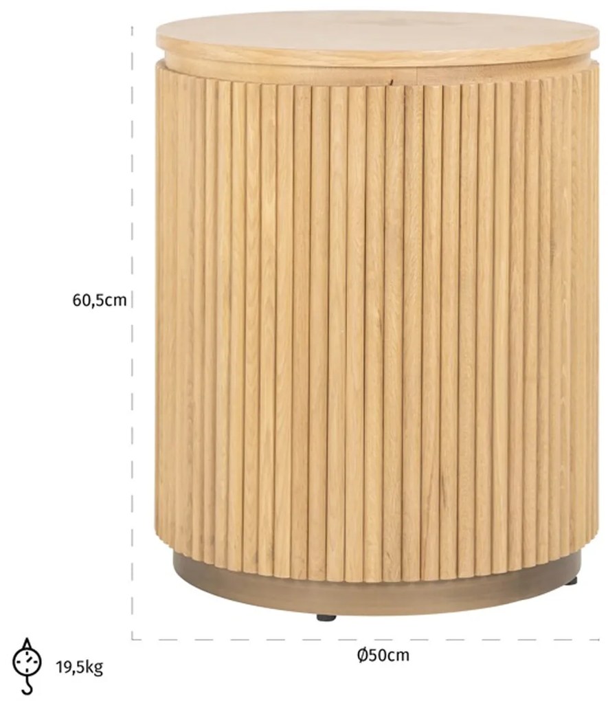 Richmond Interiors Belfort Ronde Bijzettafel Eiken Met Ribbels - 50 X 50cm.