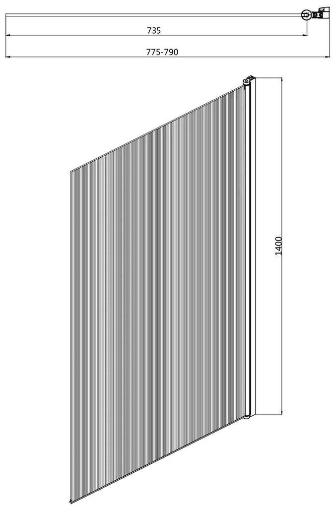 Eastbrook Fluted badwand met ribbelglas 80x140cm rechts chroom