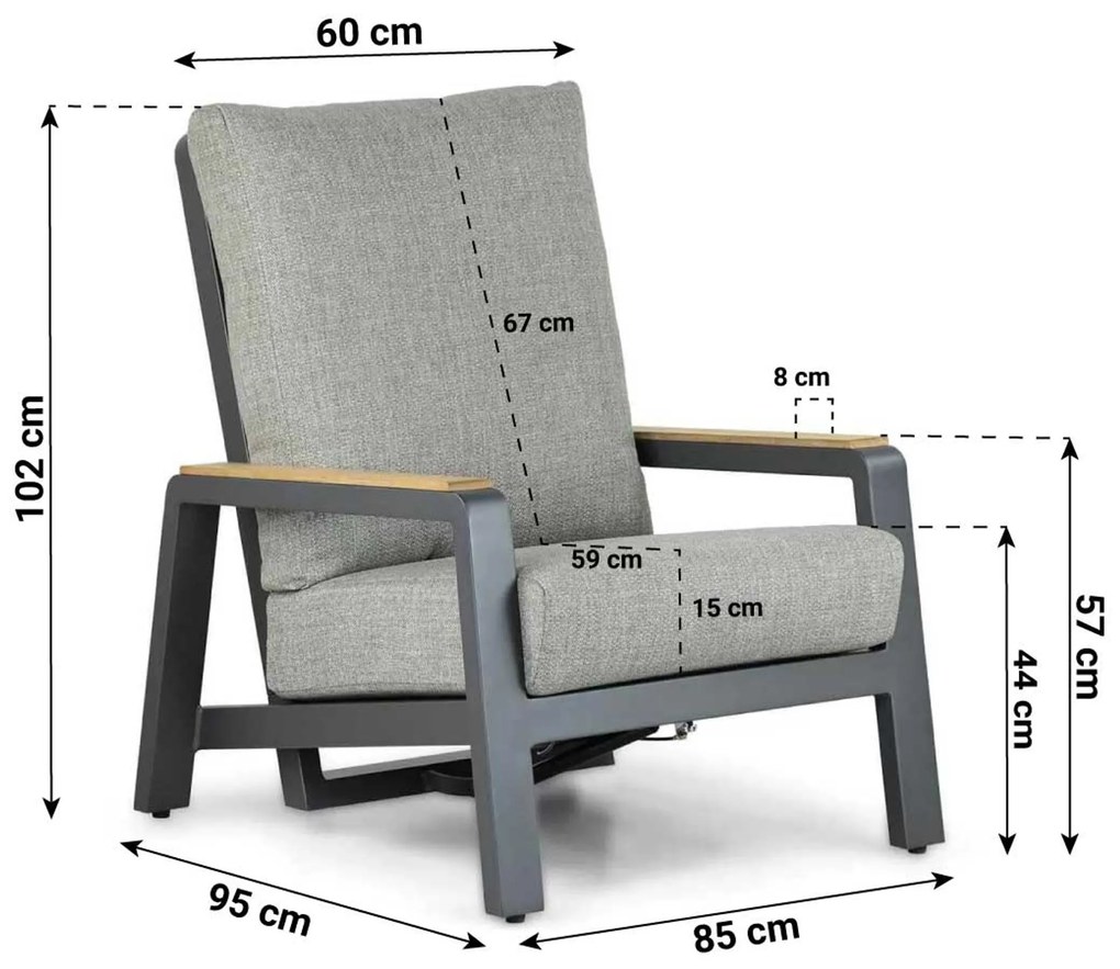 Stoel en Bank Loungeset 5 personen Aluminium/teak Grijs Osmen Manly