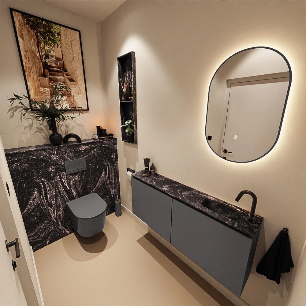 Mondiaz Ture DLux toiletmeubel 120cm dark grey met wastafel lava rechts met kraangat