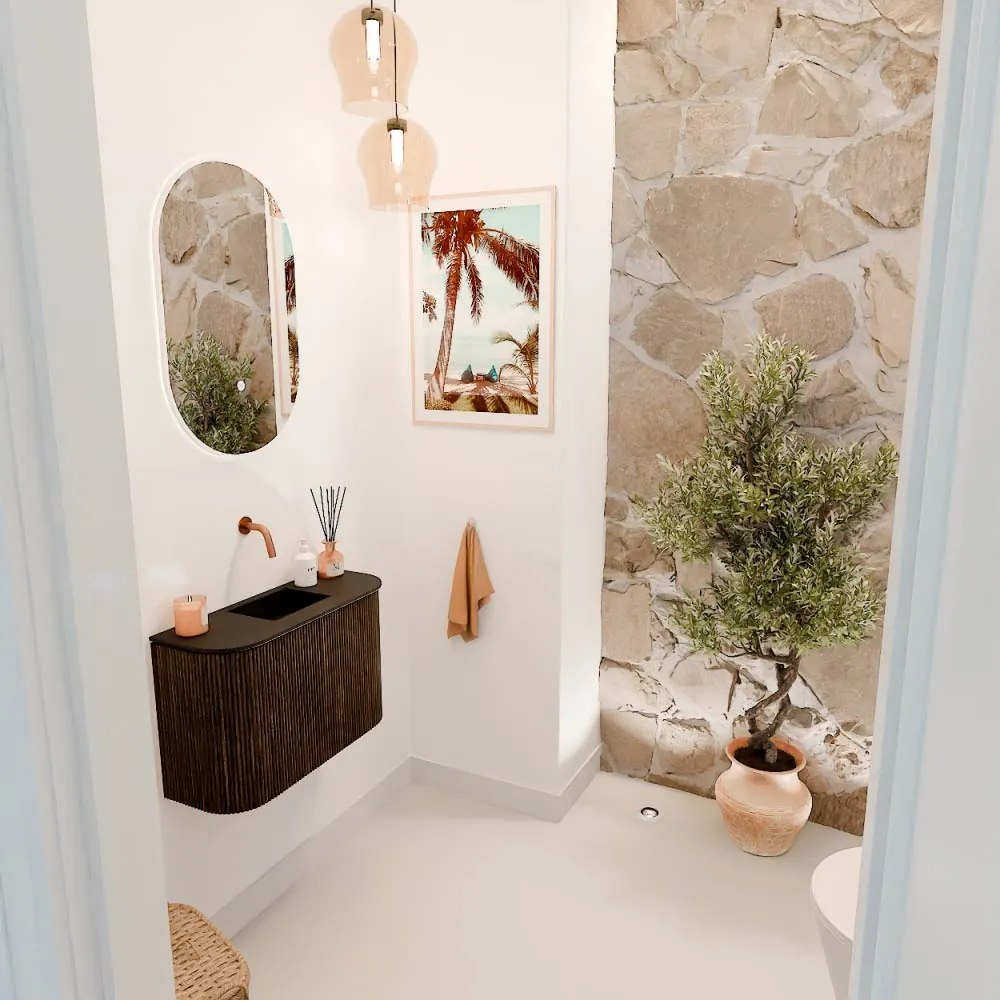 Mondiaz Joya 65cm toiletmeubel ronding links/rechts walnut met wastafel faye midden zonder kraangat urban