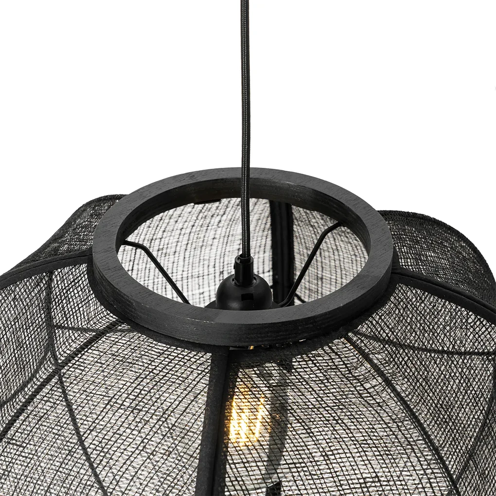 Oosterse hanglamp zwart stof 48 cm - RobOosters E27 rond Binnenverlichting Lamp