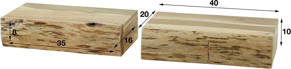 Hangend Nachtkastje Boomstam 40 Cm Breed (set Van 2) - 40x20x10cm.