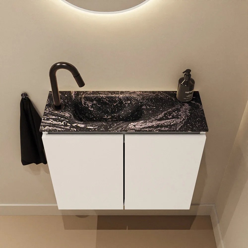 Mondiaz Ture DLux toiletmeubel 60cm talc met wastafel lava links met kraangat