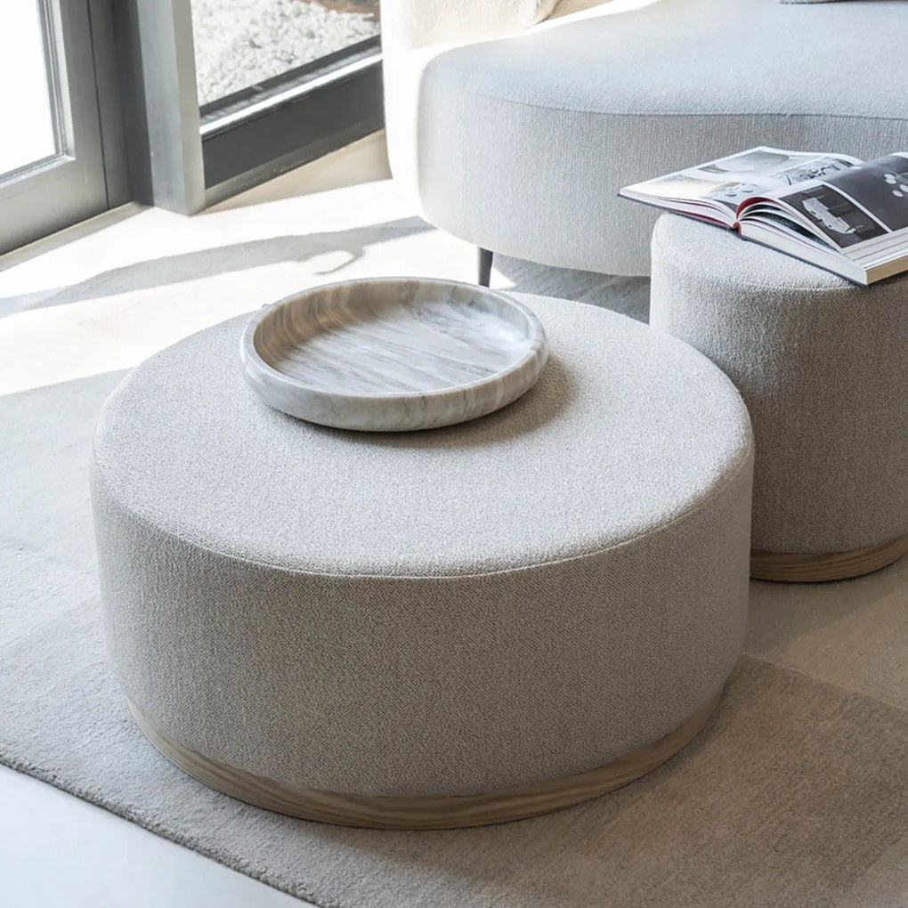 Eleonora Avah Ronde Hocker Taupe Met Eiken Rand