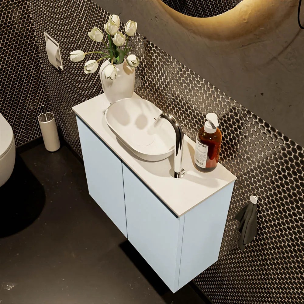 Mondiaz Fowy toiletmeubel 60cm clay met witte waskom midden en kraangat