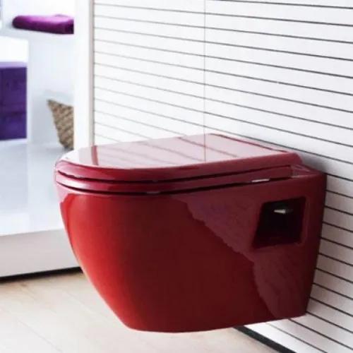 Toiletpot Hangend DC00325 49,5x35,5x33,5cm Wandcloset Keramiek Diepspoel Nano Coating EasyClean Glans Rood met Softclose Toiletbril