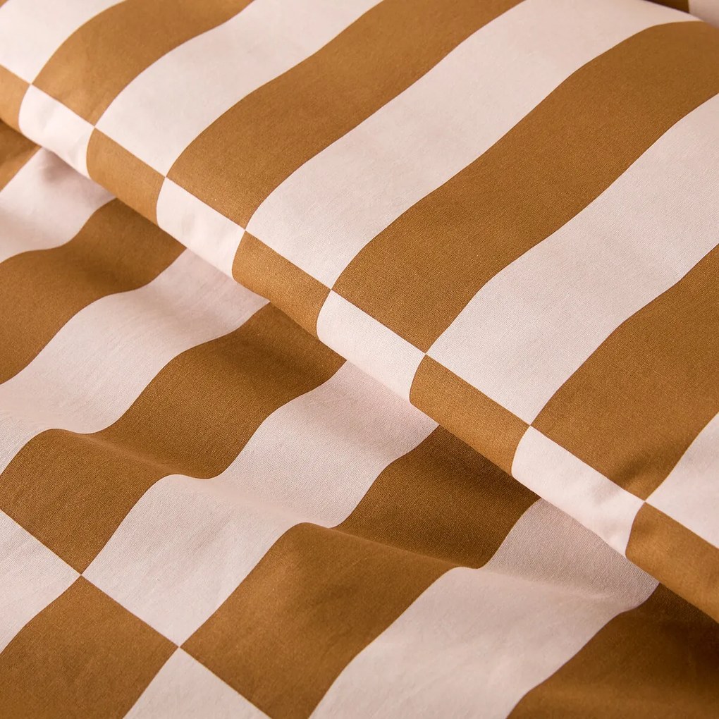 Dekbedovertrek van 50% gerecycled katoen, geometrische print, TABAKA CARAMEL