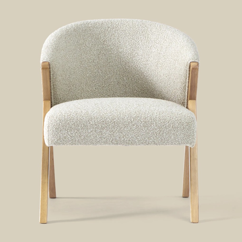 Beige Fauteuil Met Naturel Hout