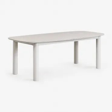Rechthoekige Uitschuifbare Eettafel 220-280x100 Cm In Keramiek En Aluminium Zinti Zand Grijs - Sklum