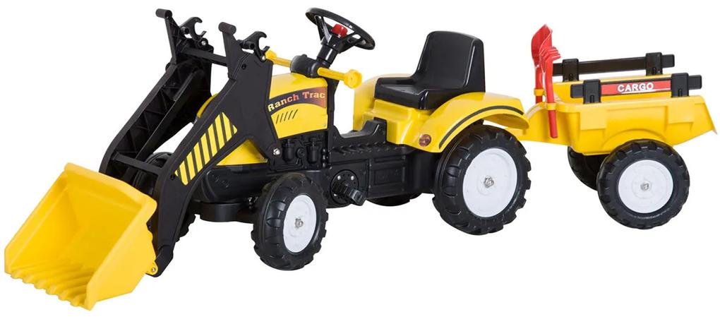 HOMdotCOM Loopwagen tractor met frontlader en aanhanger zwart/geel