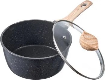 VEVOR Anti-aanbak steelpan Grote inhoud 2,37L met gehard glazen deksel, Soeppan Groentepan met afneembare handgreep, Melkpan Groentepan van aluminiumlegering, Zwart