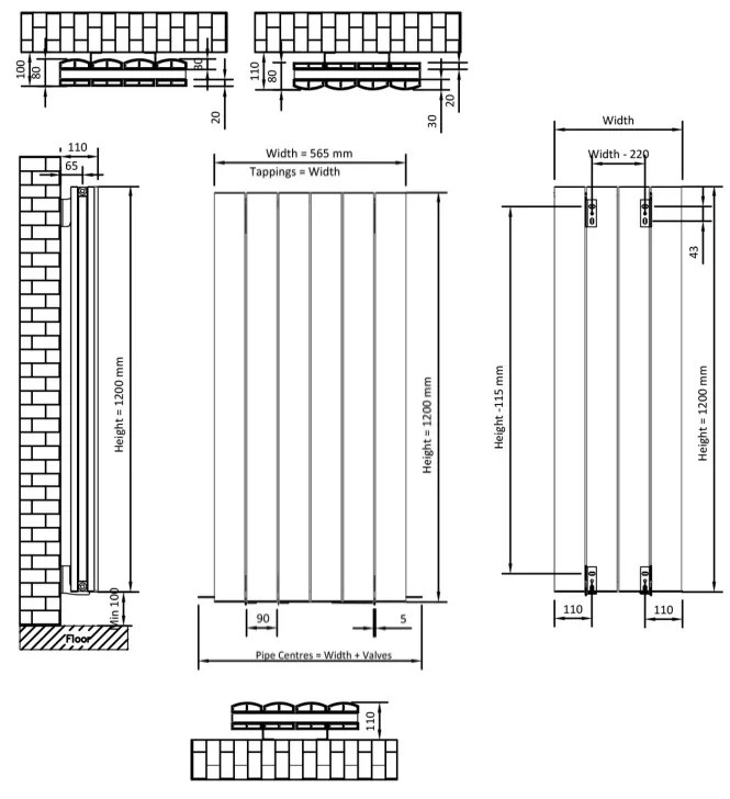 Eastbrook Guardia radiator 55x120cm aluminium 1920W grijs mat