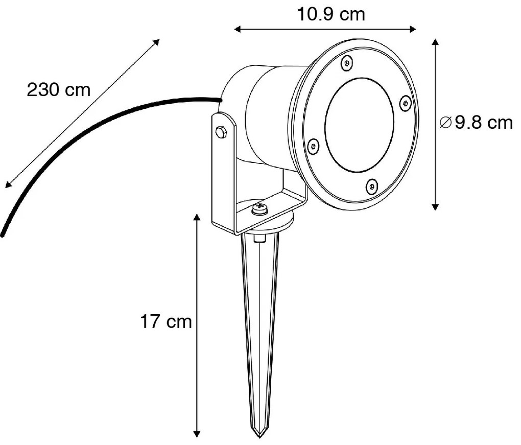 Tuinspot zwart incl. snoer en stekker 200 cm IP65 - Basic