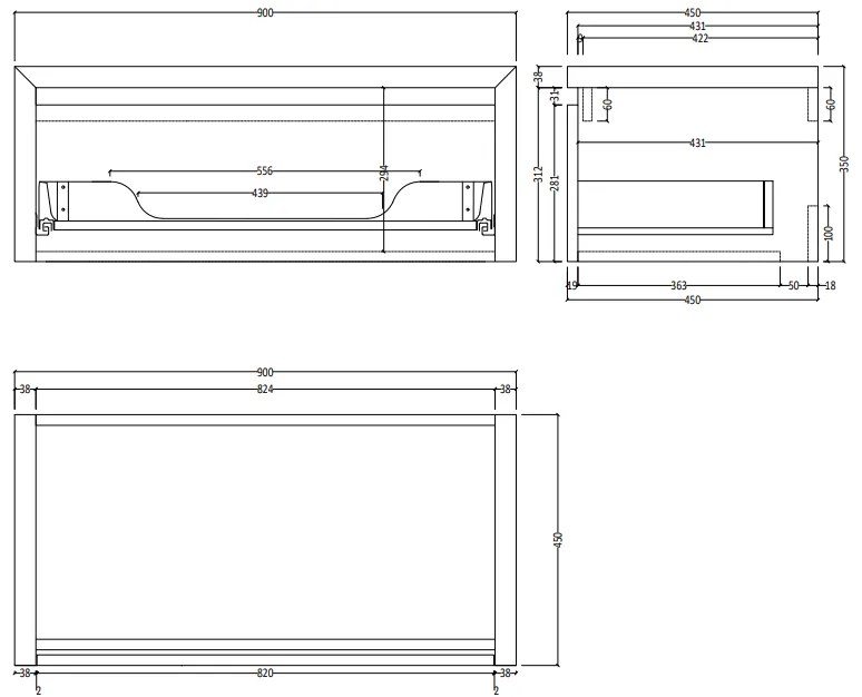 Gliss Design Ares badmeubel 90cm ash gray met zwarte waskom