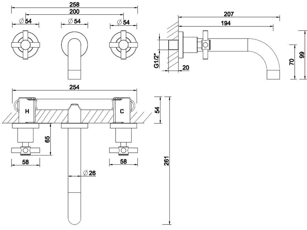 Mueller Mika 2-knops wastafelafbouwdeel RVS PVD
