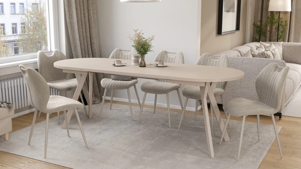 Mazzoni ALMO Kasjmier / kasjmier poten - OVALE UITSCHUIFTAFEL 120-220 cm VOOR 10-12 PERSONEN