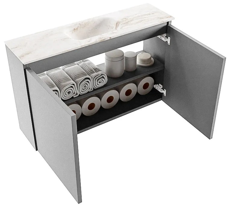 Mondiaz Ture DLux toiletmeubel 80cm plata met wastafel frappe midden zonder kraangat