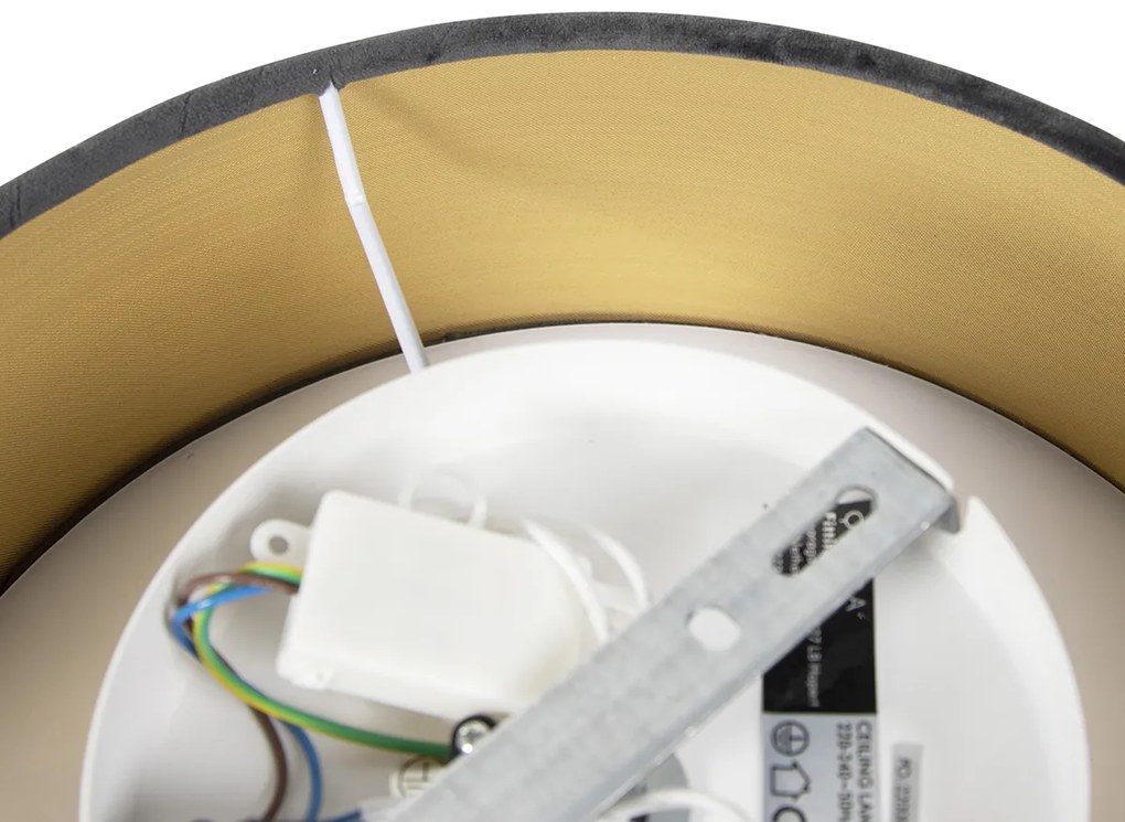 Moderne plafondlamp grijs 30 cm met gouden binnenkant - Drum