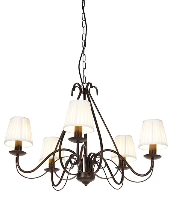 Kroonluchter bruin plissé crème klemkap 5-lichts - Giuseppe