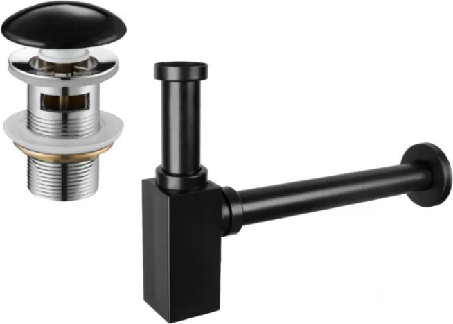 Mexen halve sifon wastafel vierkant met keramische klik-klak plug, met overloop, zwart - 7992060-75