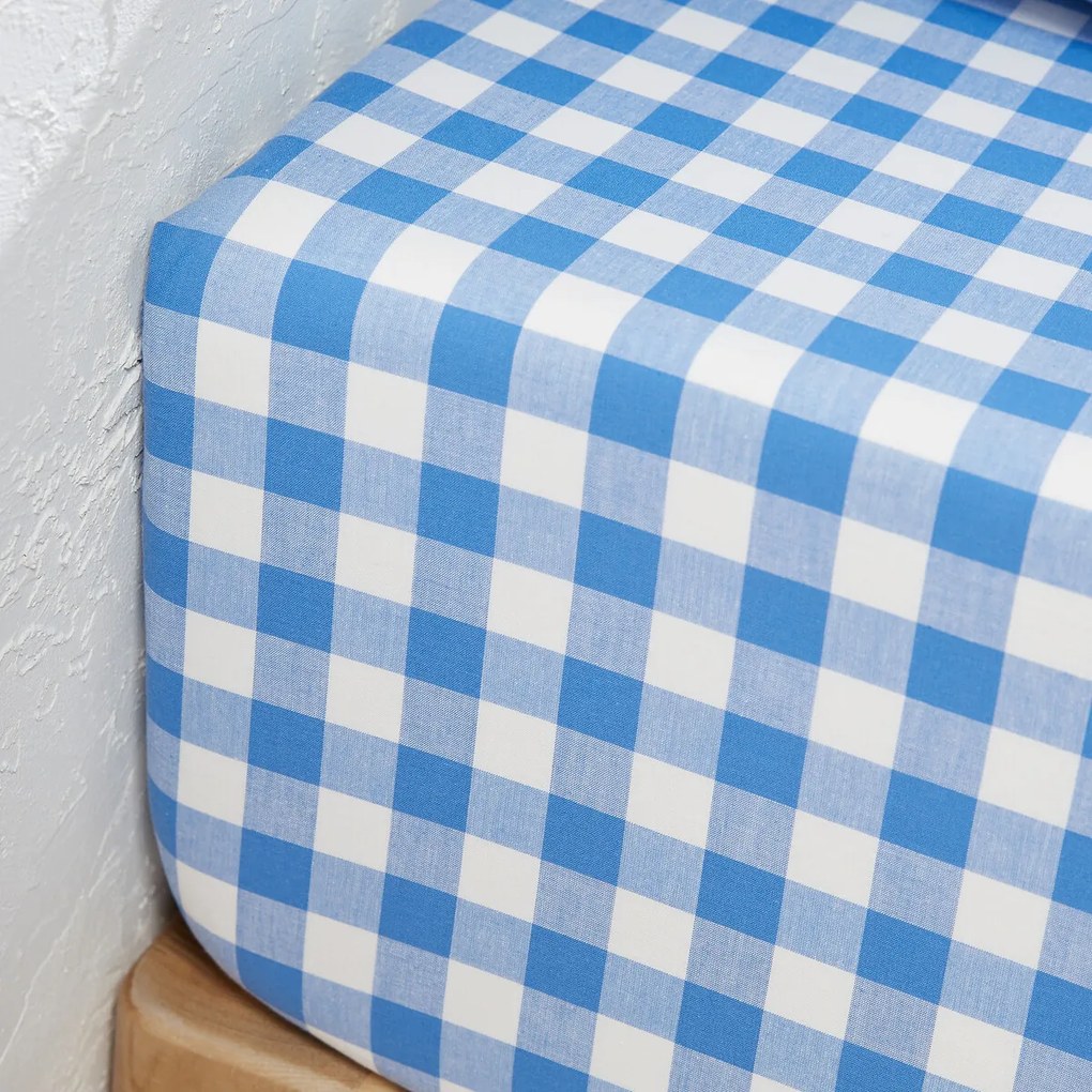 Hoeslaken in katoen, omslag 30 cm, Veldi Blauw