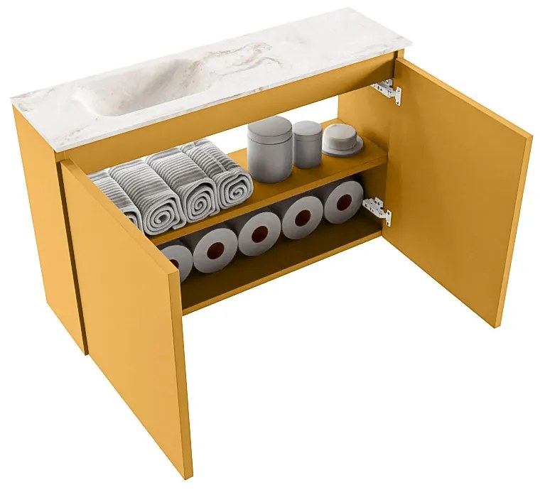 Mondiaz Ture DLux toiletmeubel 80cm ocher met wastafel frappe links zonder kraangat