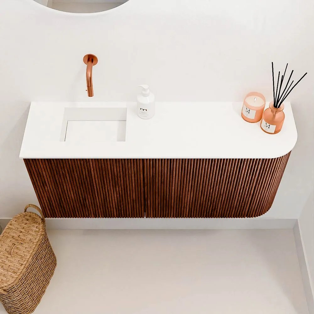 Mondiaz Joya 90cm toiletmeubel ronding rechts ruby met wastafel faye links zonder kraangat talc