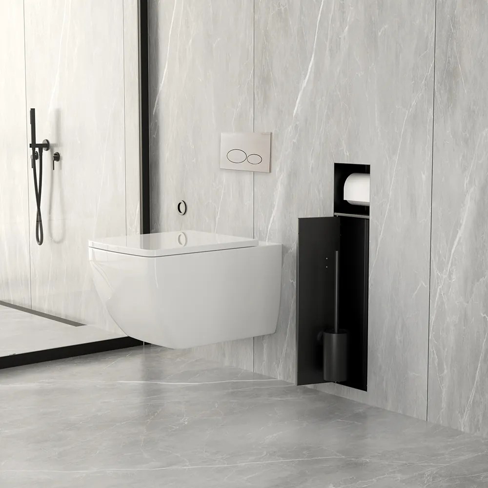 Mueller Black inbouw toiletrol en borstelhouder betegelbaar zwart mat
